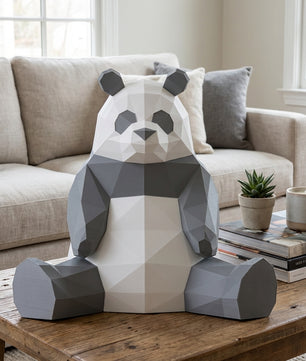 Polygonal panda papercraft, 3d geometric sculpture, 61-piece diy paper kit, 32x35x35 cm, modern handmade decor for home or office - Mi tienda