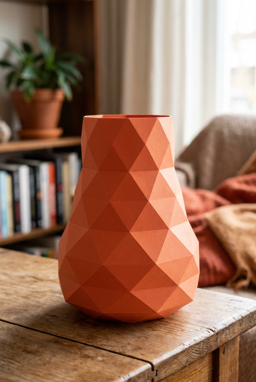 Jarrón de papel decorativo 3D 21 x 16 x 17 – recipiente poligonal para ensamblar, manualidad DIY, papel de 180 g, decoración moderna para el hogar