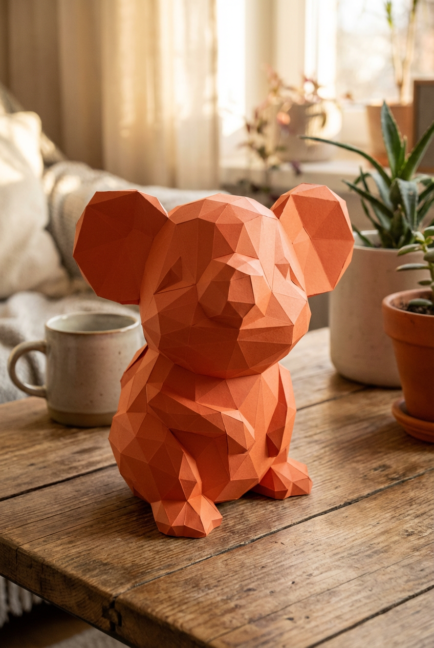 3D polygonal paper mouse for assembly 25 x 30 x 24 – decorative papercraft DIY kit, modern cardboard sculpture, geometric home decoration - Mi tienda