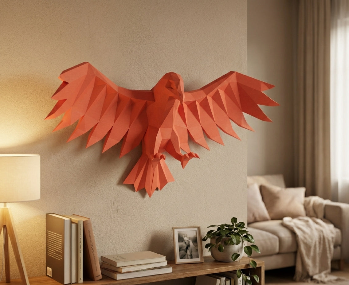 3D Eagle Wall Art Papercraft, Polygonal Bird Figure for Assembly – DIY Geometric Sculpture, Unique Home Decor for Creative Workspace - Mi tienda