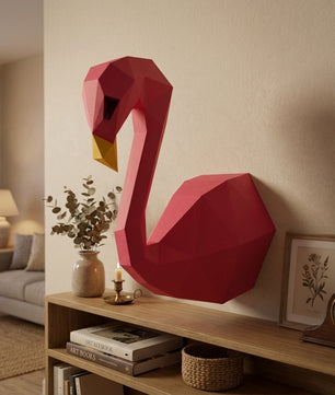 3D Wall Flamingo Papercraft wall flamingo papercraft kit! Polygonal paper art, 37x35x19 cm. Unique DIY wall decor - Mi tienda
