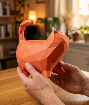 Cat polygonal paper figure for assembly 30 x 33 x 16 – papercraft DIY craft, sculptural cardboard cat for modern home decoration - Mi tienda