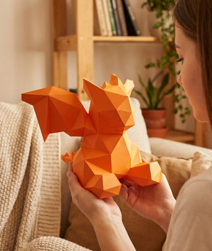 3D small polygonal paper dragon for assembly 23 x 29 x 29 – papercraft DIY kit, modern cardboard sculpture, creative geometric home decoration - Mi tienda