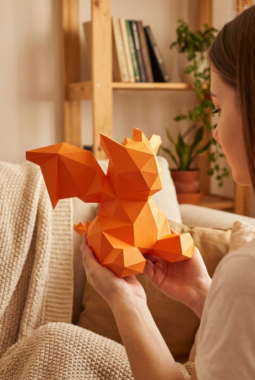 3D small polygonal paper dragon for assembly 23 x 29 x 29 – papercraft DIY kit, modern cardboard sculpture, creative geometric home decoration - Mi tienda