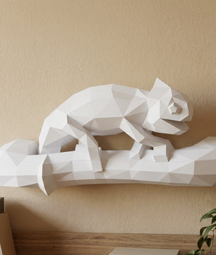 Geometric chameleon papercraft wall sculpture on branch, 3d polygonal lizard, 41x12x19 cm, creative diy kit for unique modern home or office decor - Mi tienda