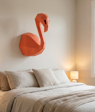 3D Wall Flamingo Papercraft wall flamingo papercraft kit! Polygonal paper art, 37x35x19 cm. Unique DIY wall decor - Mi tienda