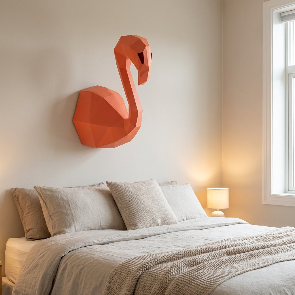 3D Wall Flamingo Papercraft wall flamingo papercraft kit! Polygonal paper art, 37x35x19 cm. Unique DIY wall decor - Mi tienda