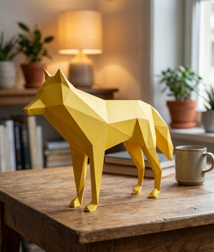 3D polygonal paper wolf figure for assembly 58x30x12 – decorative papercraft DIY kit, modern geometric sculpture for table or shelf - Mi tienda