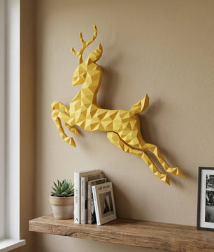 Modern flat deer wall papercraft, 56x57x2 cm geometric 3D polygonal silhouette, DIY creative kit for striking living room or hallway wall art, bold red home decor - Mi tienda