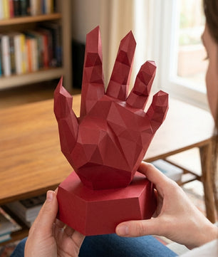 Papercraft hand on stand 3D polygonal paper figure for assembly 40x26x20, 59 parts – DIY craft jewelry holder, sculptural cardboard hand for modern decor - Mi tienda