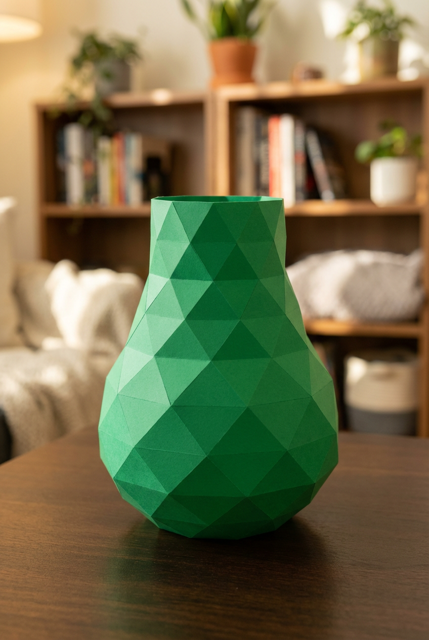 Jarrón de papel decorativo 3D 21 x 16 x 17 – recipiente poligonal para ensamblar, manualidad DIY, papel de 180 g, decoración moderna para el hogar