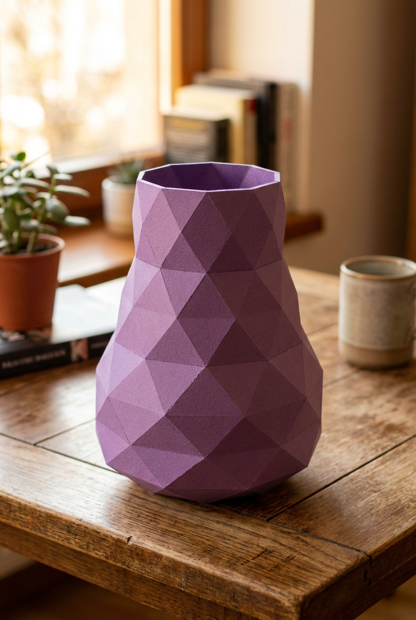 Jarrón de papel decorativo 3D 21 x 16 x 17 – recipiente poligonal para ensamblar, manualidad DIY, papel de 180 g, decoración moderna para el hogar