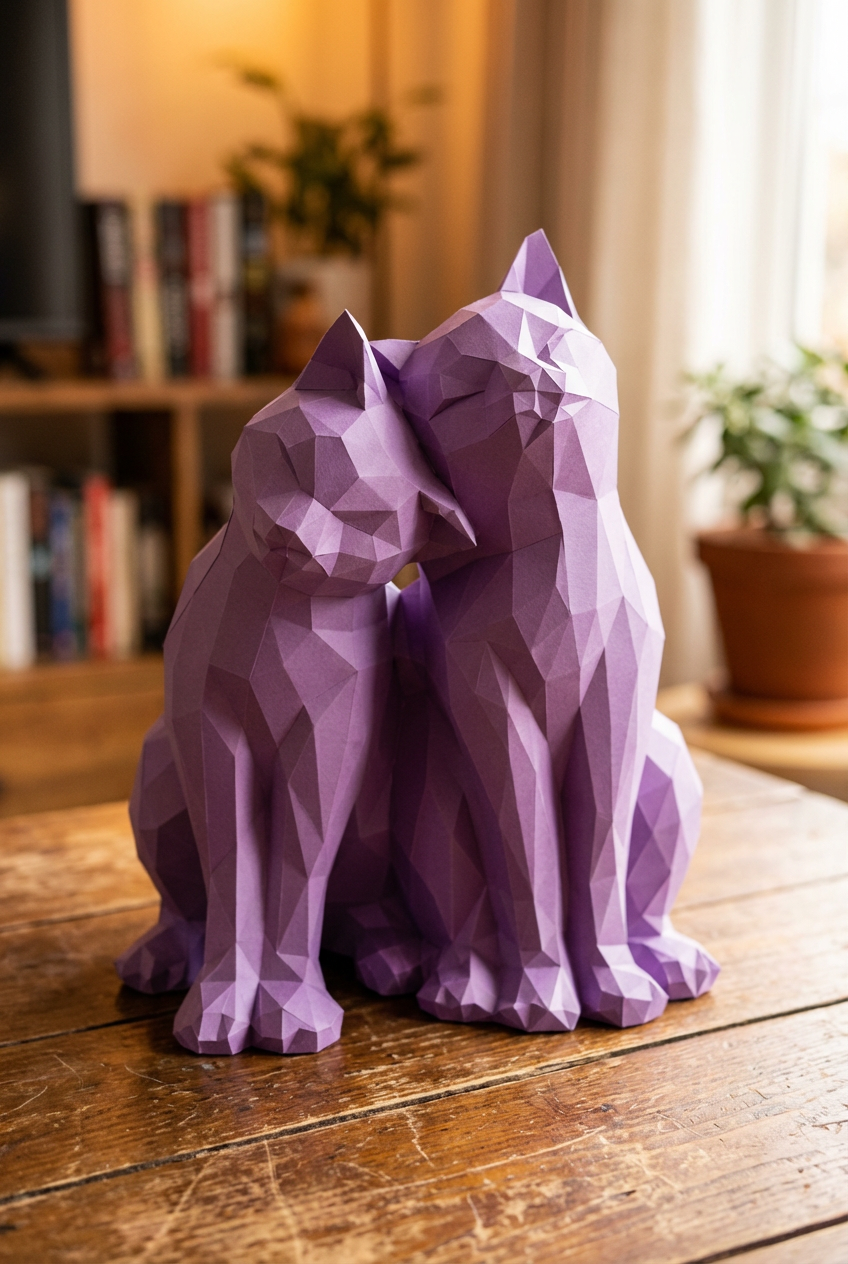 Figura constructor gatos poligonales de papel, manualidad 3D para montar 35x29x26 — PaperCraft DIY, figura de cartón para decoración del hogar