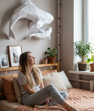 Figura de orcas de papel poligonal 3D para ensamblar 60 x 50 x 20 – kit de manualidades de papercraft decorativo, escultura geométrica moderna para pared sobre la cama