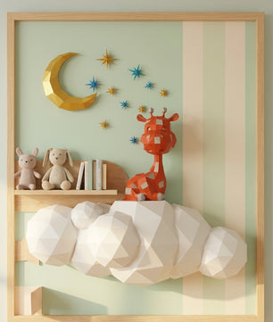 Cute wall giraffe 3D papercraft polygonal paper figure for assembly 50x45x16, 272 parts – DIY craft, sculptural cardboard giraffe for kids room wall decor