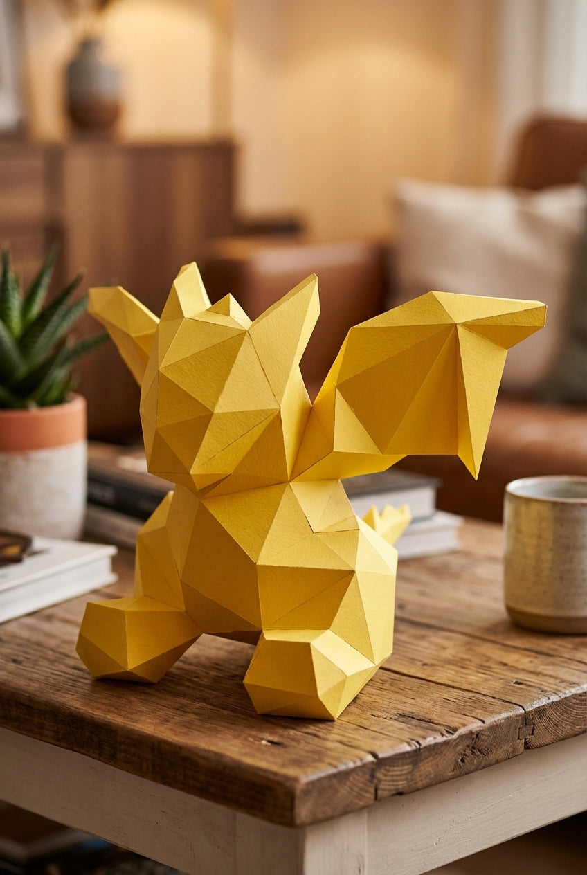 3D small polygonal paper dragon for assembly 23 x 29 x 29 – papercraft DIY kit, modern cardboard sculpture, creative geometric home decoration - Mi tienda