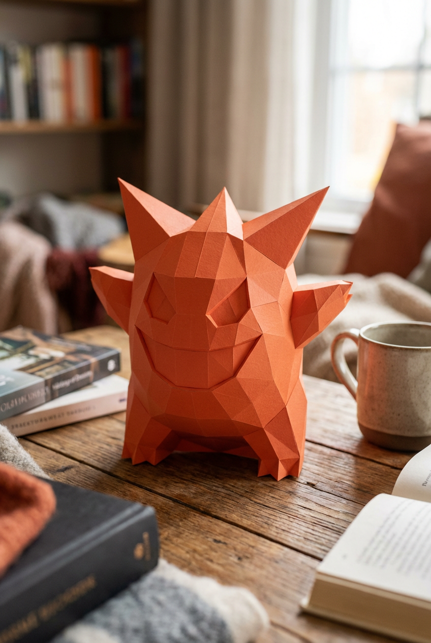 3D polygonal paper Gengar figure for assembly 27 x 33 x 32 – decorative papercraft DIY kit, modern geometric sculpture - Mi tienda