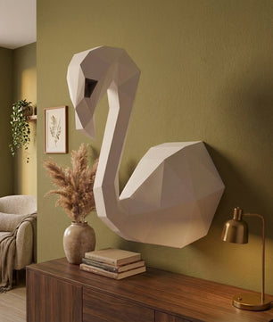 3D Wall Flamingo Papercraft wall flamingo papercraft kit! Polygonal paper art, 37x35x19 cm. Unique DIY wall decor - Mi tienda