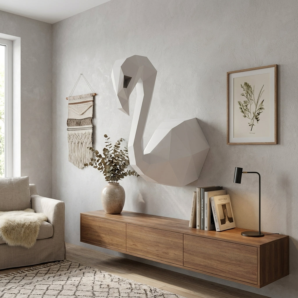 3D Wall Flamingo Papercraft wall flamingo papercraft kit! Polygonal paper art, 37x35x19 cm. Unique DIY wall decor - Mi tienda