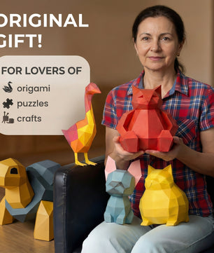 Ciervo pequeño 3D, figura de papel poligonal para ensamblar 42x32x11 – Manualidad DIY, ciervo de cartón escultórico para decoración de pared moderna