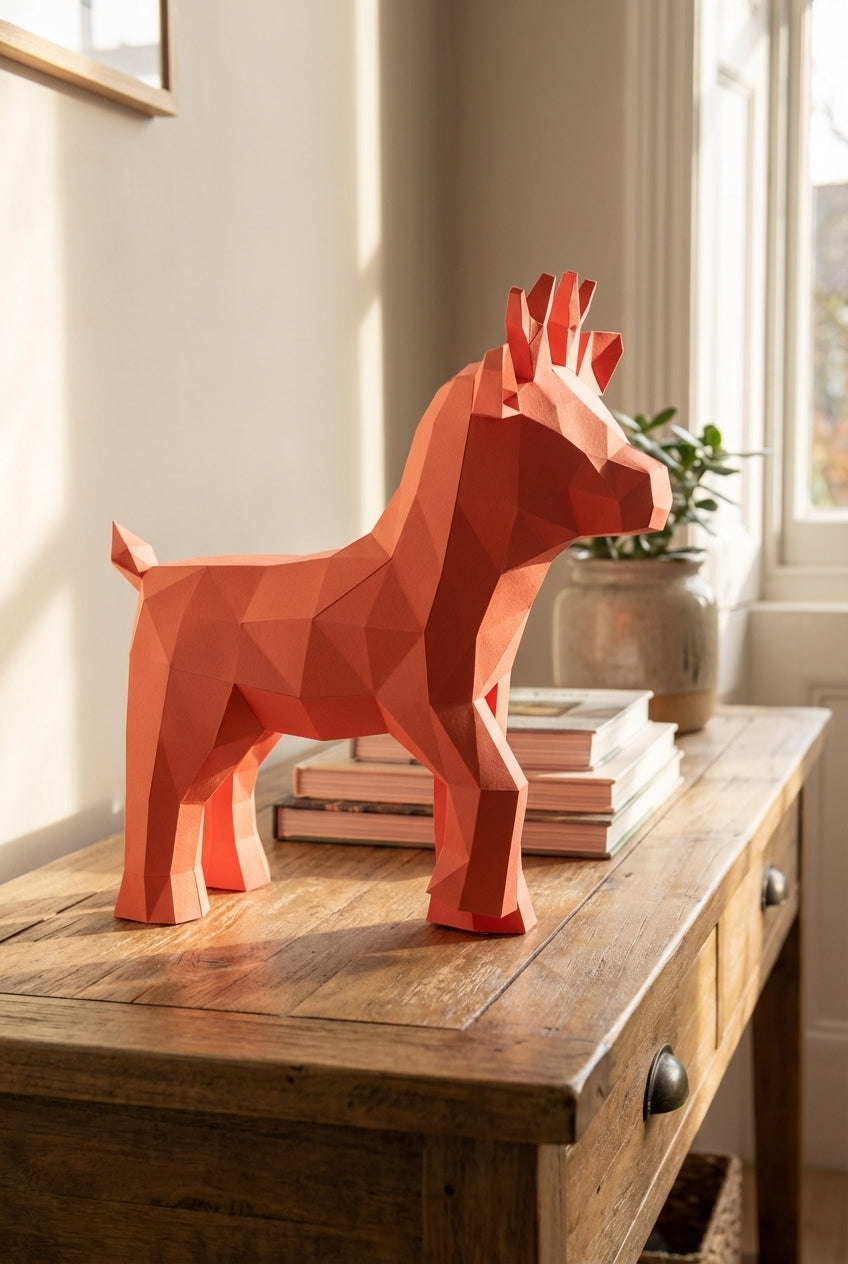 Ciervo pequeño 3D, figura de papel poligonal para ensamblar 42x32x11 – Manualidad DIY, ciervo de cartón escultórico para decoración de pared moderna