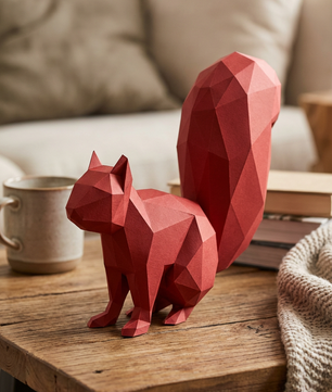 Ardilla Poligonal 3D de Papel para Montar 27x32x10– Kit Decorativo PaperCraft DIY, Escultura Moderna de Cartón, Decoración Geométrica para el Hogar