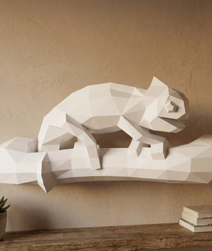 Geometric chameleon papercraft wall sculpture on branch, 3d polygonal lizard, 41x12x19 cm, creative diy kit for unique modern home or office decor - Mi tienda
