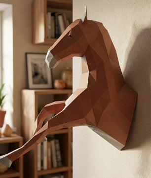 Cabeza de caballo para colgar en la pared papercraft 3D, escultura de papel poligonal DIY, 51x16x35 cm, 59 piezas – Decoración de pared geométrica, kit de montaje, trofeo de caballo decorativo para dormitorio juvenil