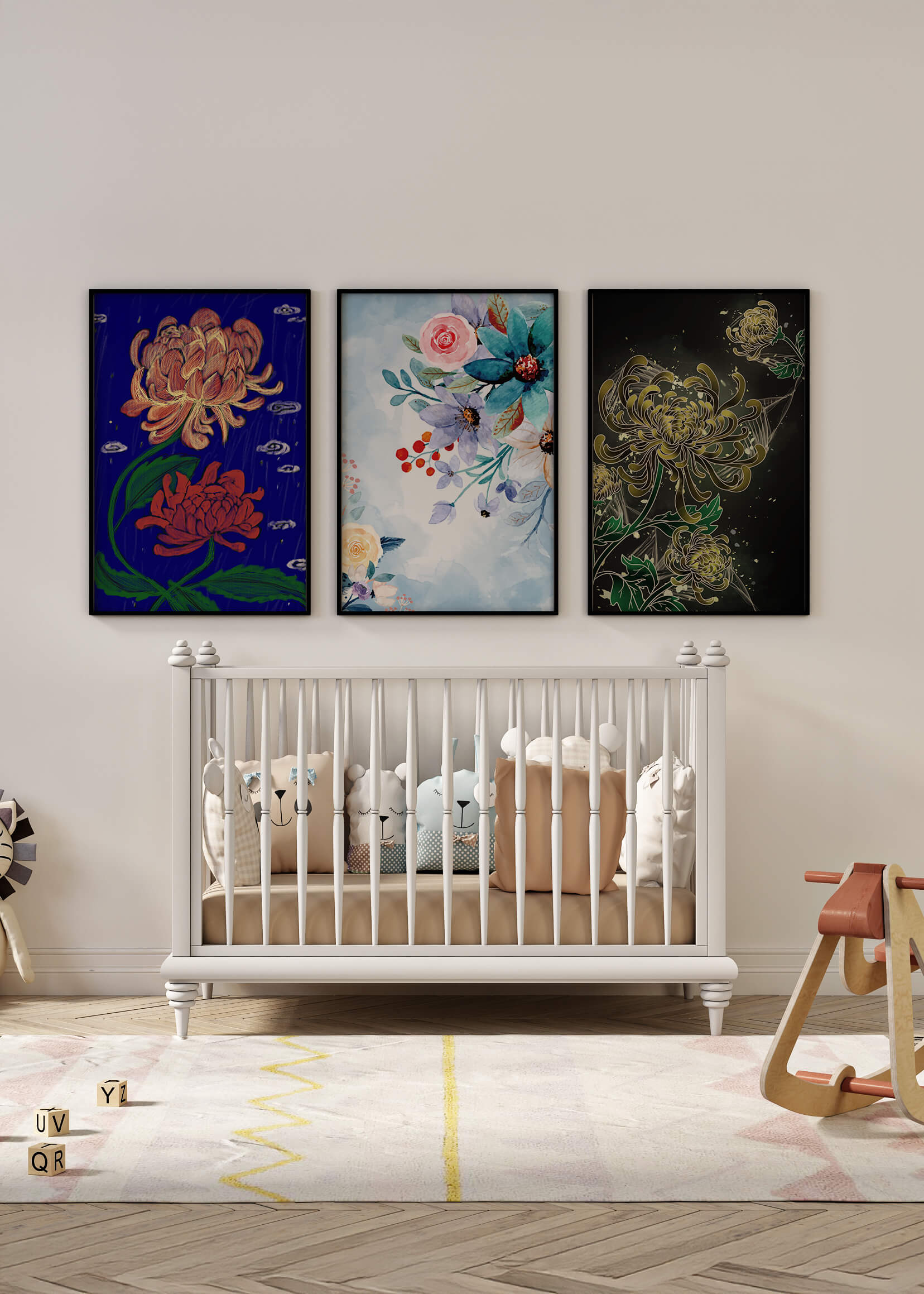 Pinturas Florales Sin Marco en Interiores Modernos