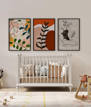 Ensemble d’art moderne abstrait en bois clair sans cadre