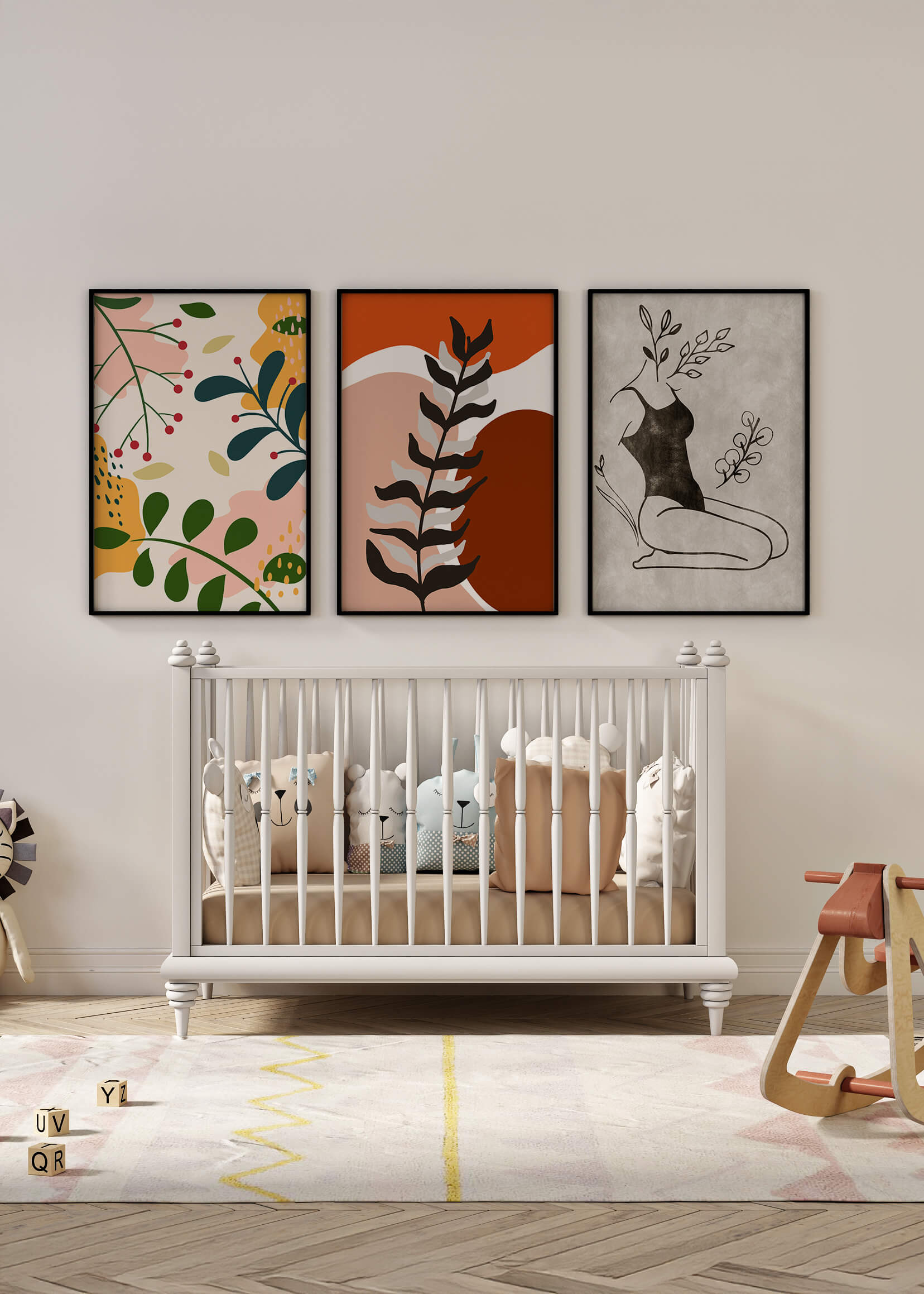 Conjunto De Arte Moderno Abstracto En Madera Clara Sin Marco