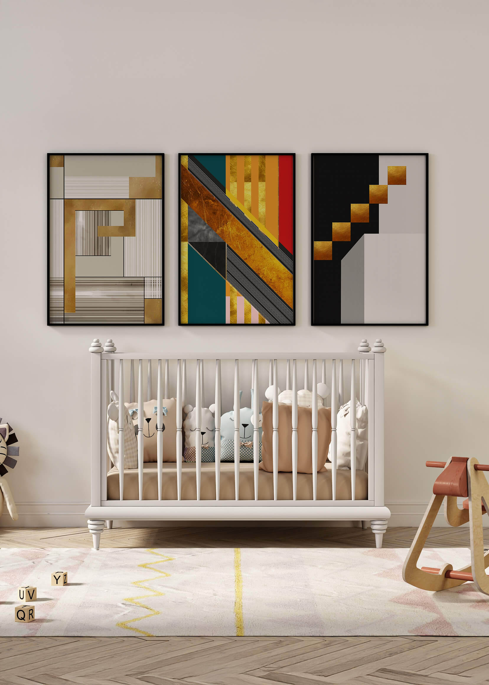 Arte Abstracto Moderno con Detalles Dorados