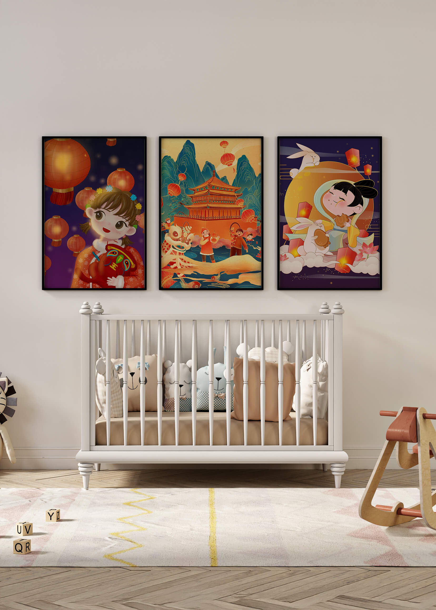 Imágenes Artísticas Orientales con Linternas y Figuras Tradicionales