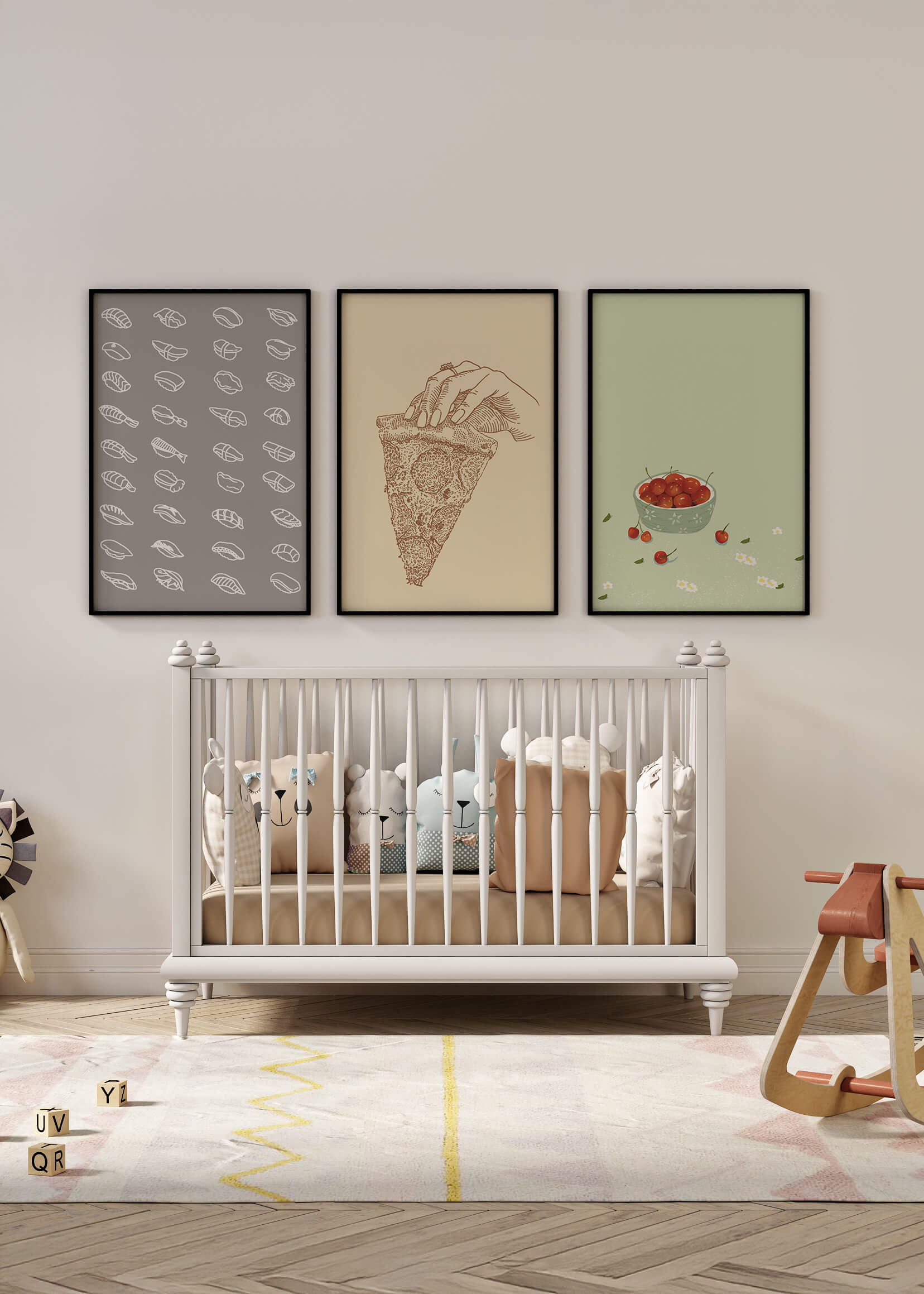 Trío de Pósteres de Arte Moderno de Comida