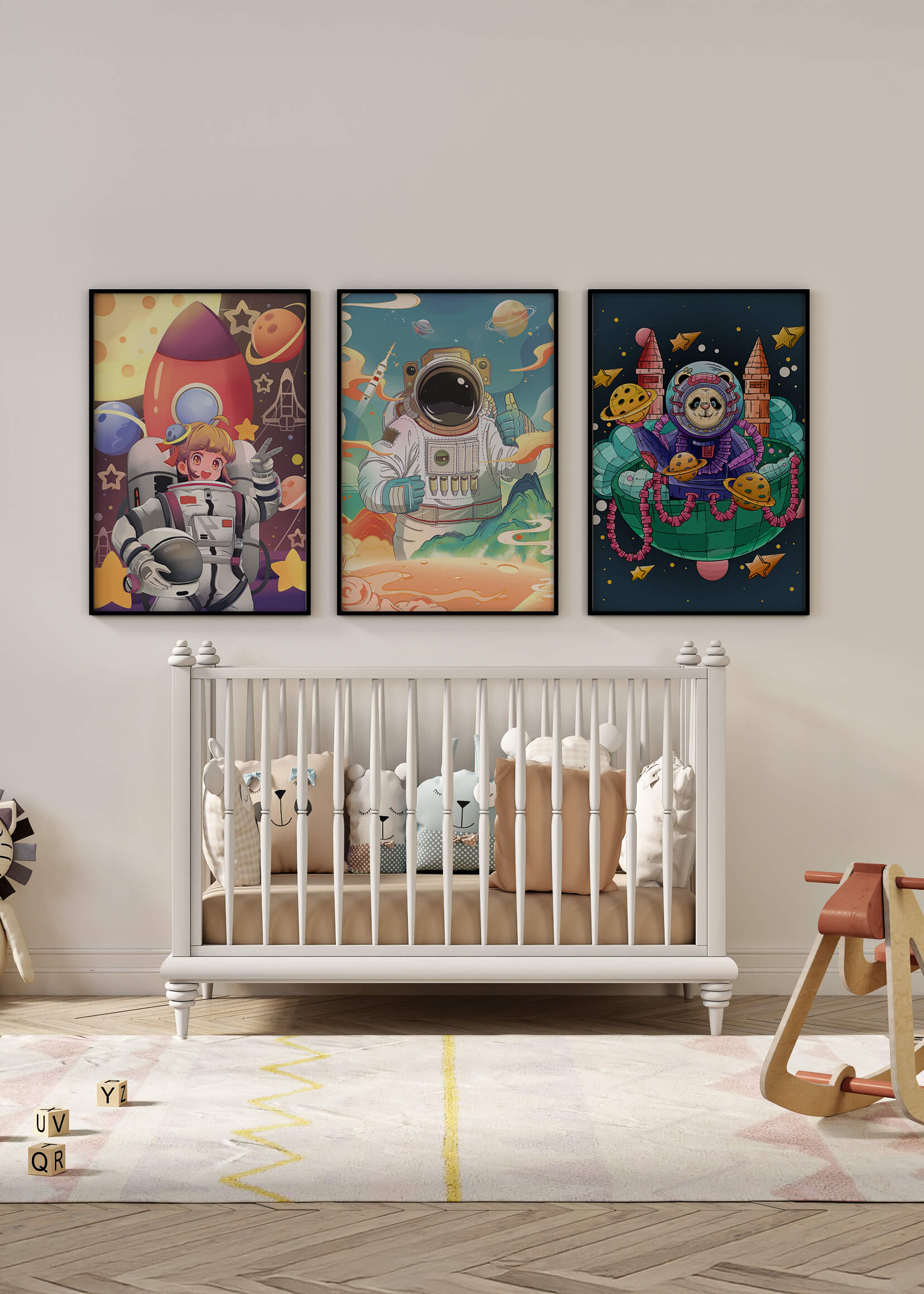 Coloridos diseños espaciales con temática de astronautas