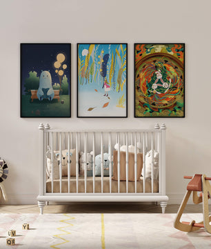 Ensemble de trois œuvres d'art murales avec des éléments dorés