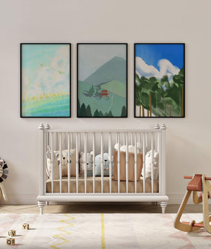 Jeu de trois œuvres d'art de paysage moderne sans cadre