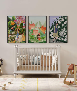 Triptyque d’Illustrations Florales et de Personnages