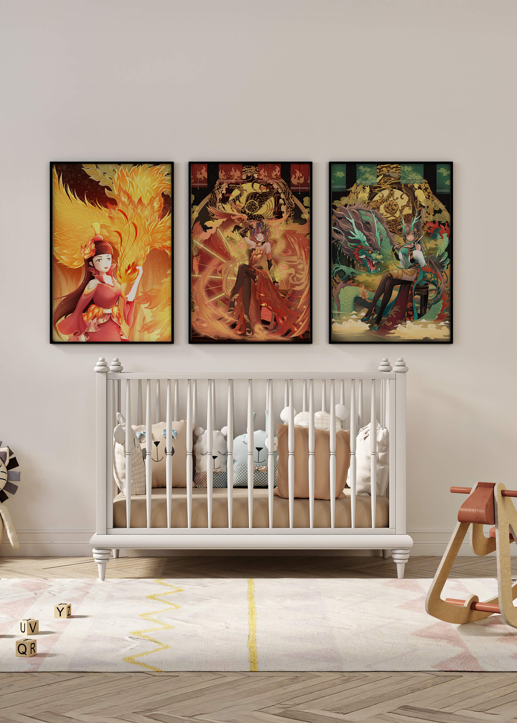 Fantasievolle Illustrationen mit mythologischen Motiven in leuchtenden Farben