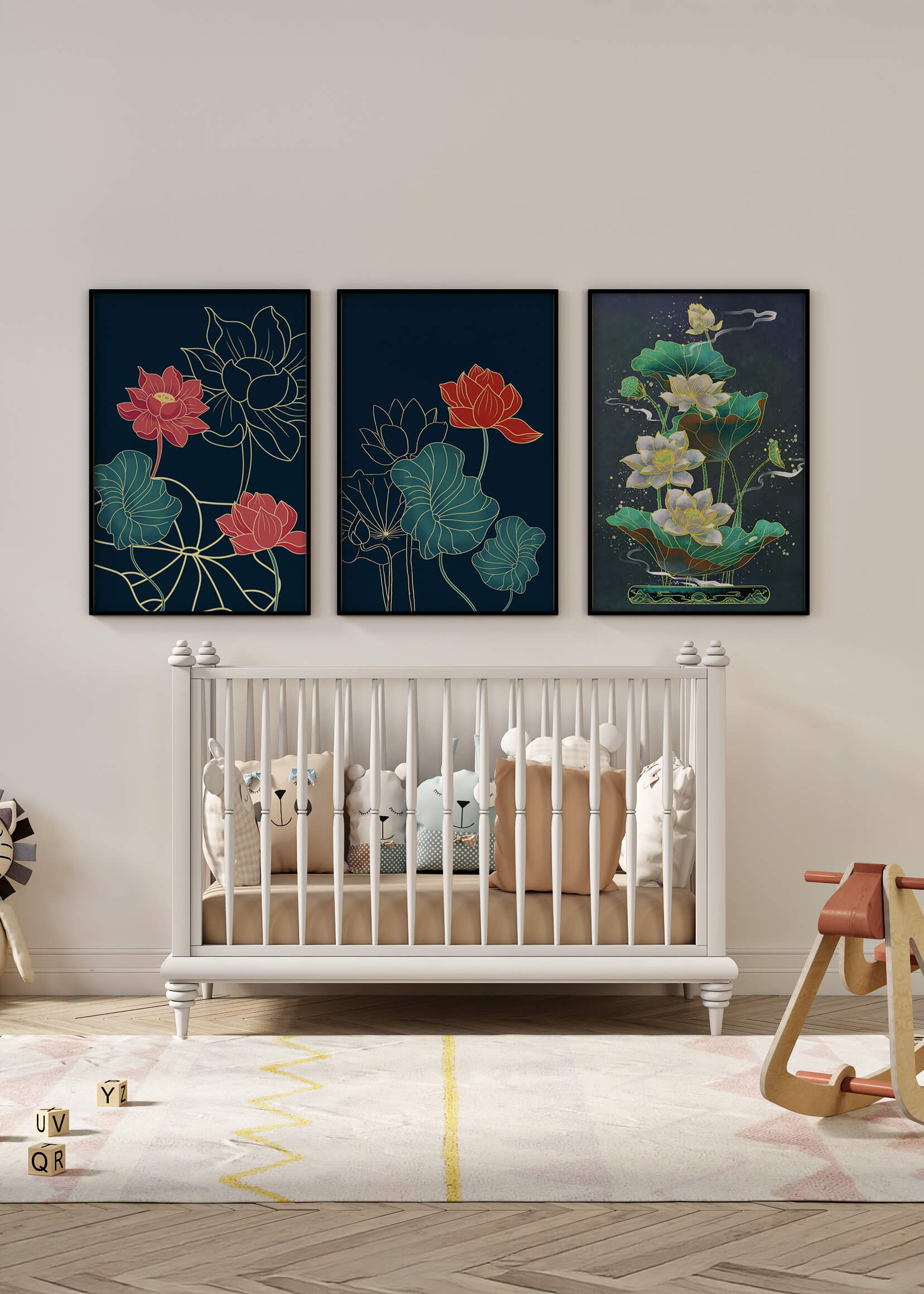 Ensemble d’impressions artistiques de fleurs de lotus dans différents styles