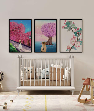 Ensemble d'Impressions Artistiques avec Arbres en Fleurs