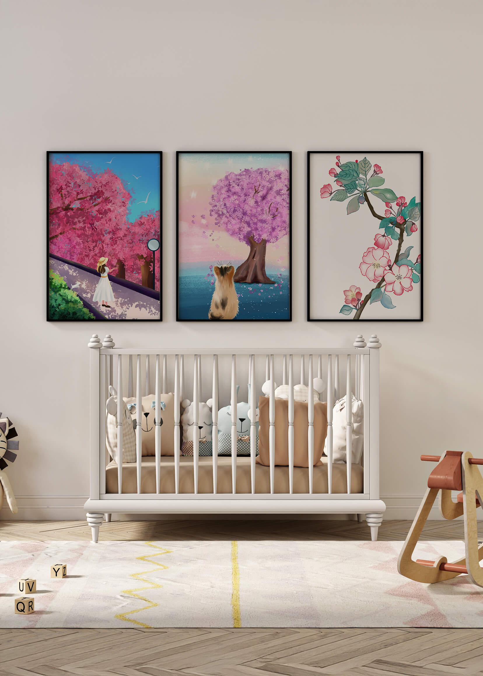 Ensemble d'Impressions Artistiques avec Arbres en Fleurs