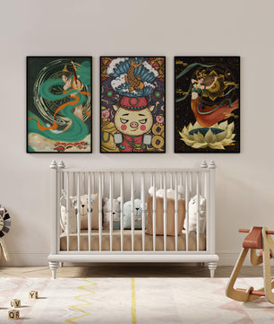 Ensemble d'art asiatique avec motifs traditionnels