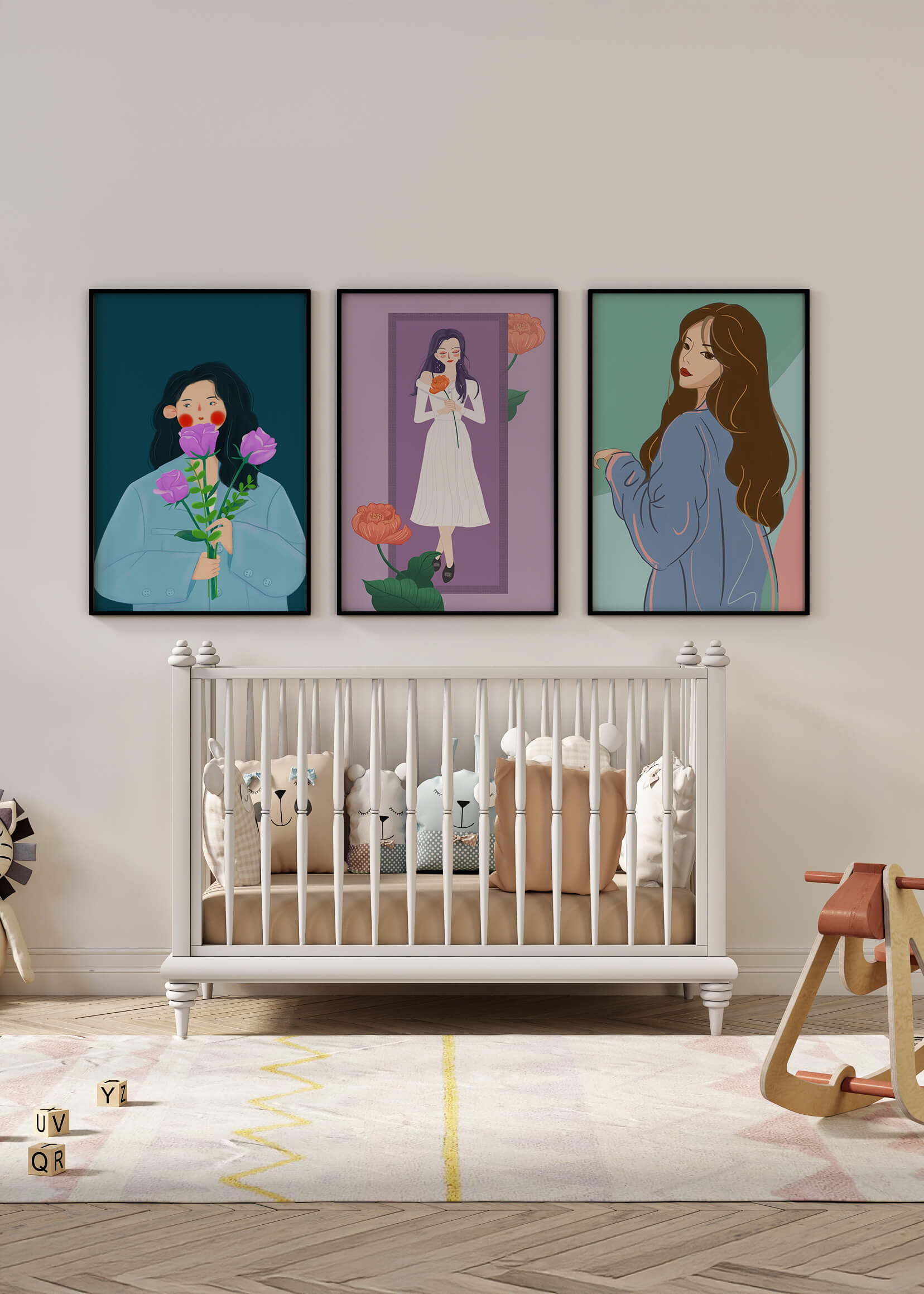Wanddekoration mit modernen Illustrationen