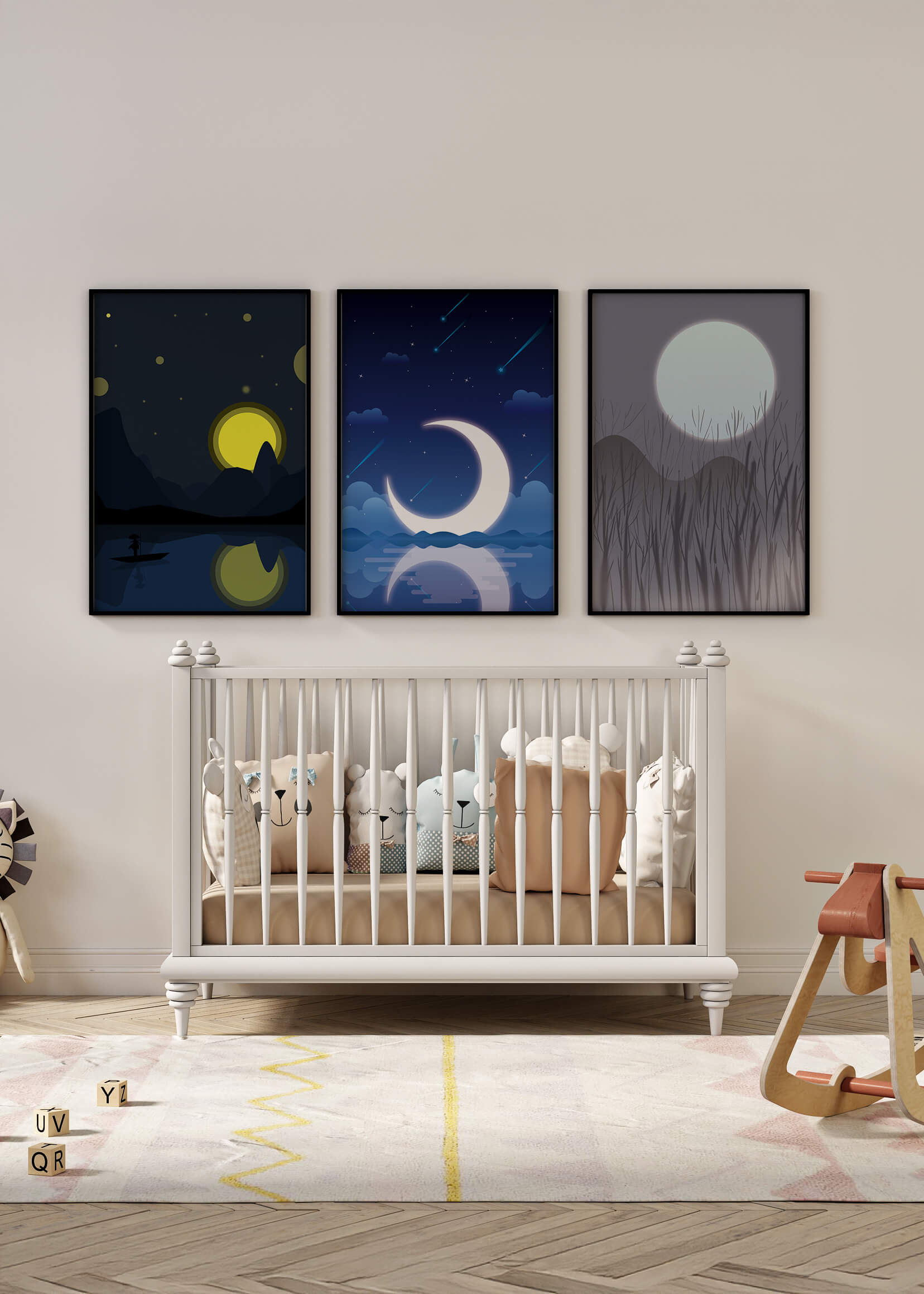 Paisajes Nocturnos Con Luna Y Estrellas En Marcos