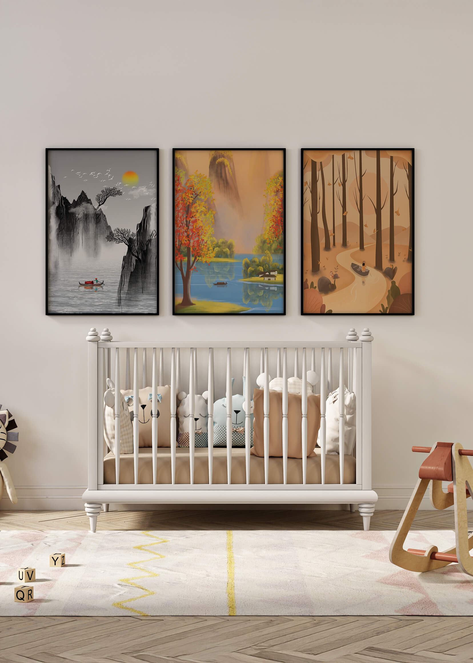 Conjunto de Cuadros Paisajes Naturales Escénicos con Arte Asiático