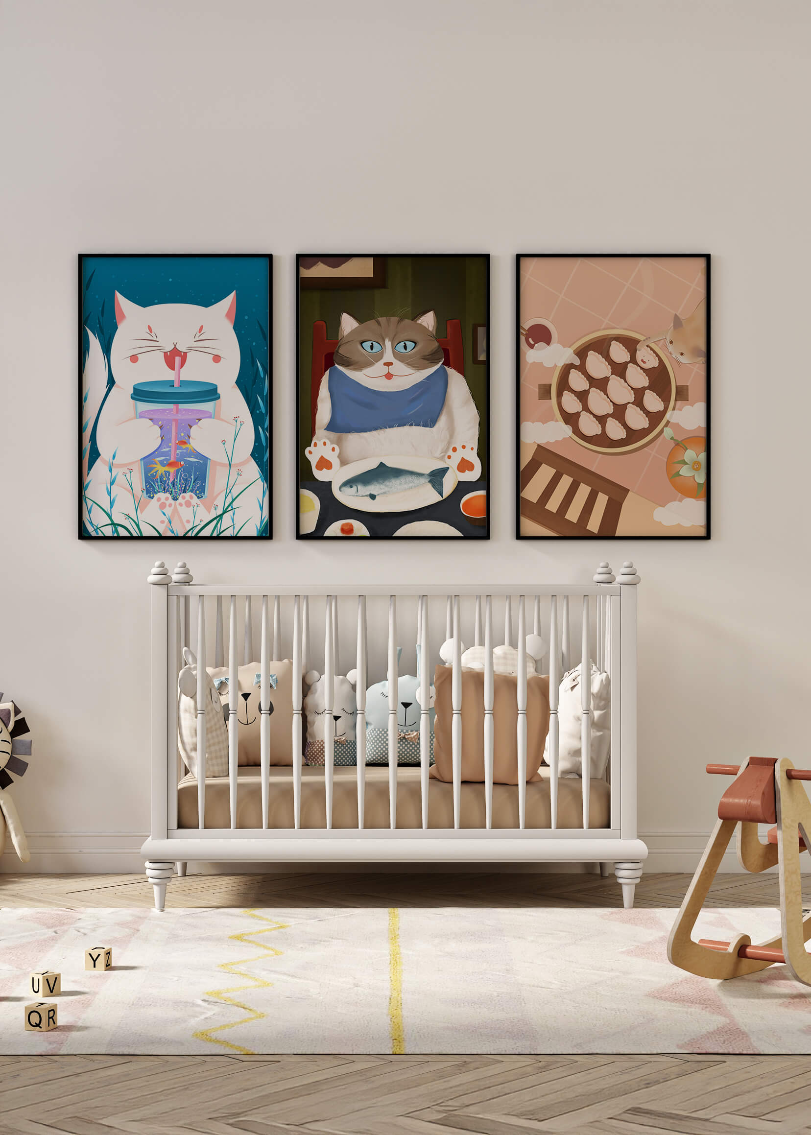 Ensemble d'illustrations de chats à thème culinaire