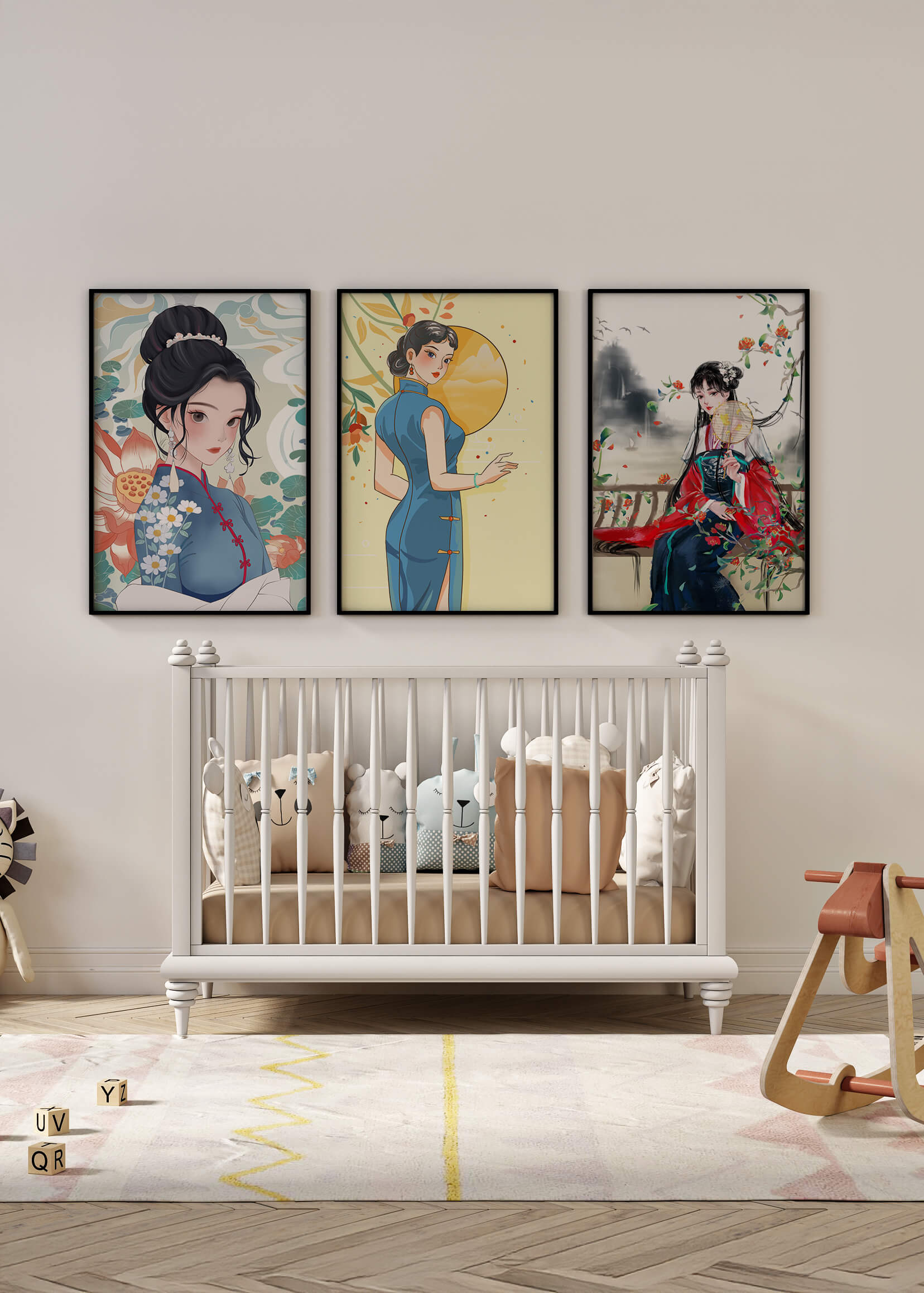 Impressions artistiques de femmes dans le style traditionnel asiatique