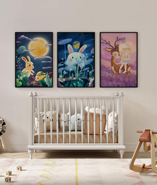 Ensemble de toiles pour enfants avec des animaux et des paysages fantastiques