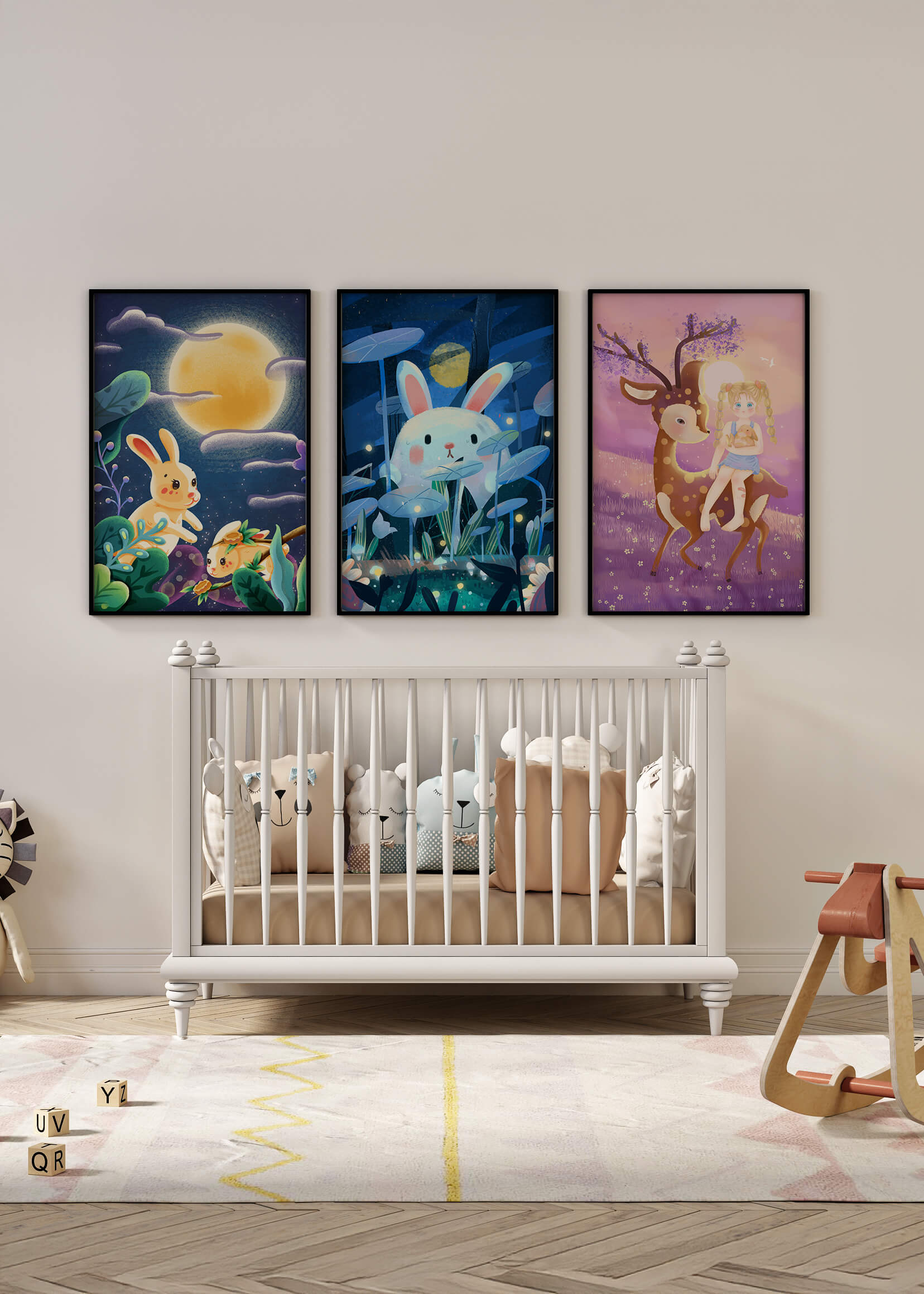 Ensemble de toiles pour enfants avec des animaux et des paysages fantastiques